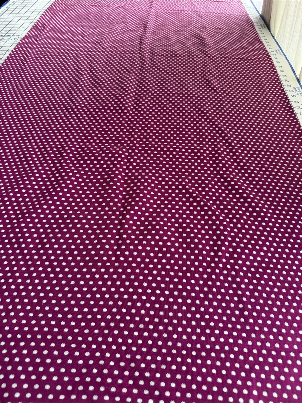 Vintage 60s 70s Tubular Polyester Knit Fabric Berry White Dot 1 3/4 Yards